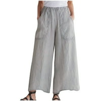 Ženske hlače veličine plus, ljetne ženske jednobojne hlače s elastičnim strukom od pamuka i lana, casual hlače
