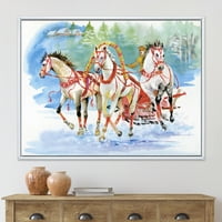 Dizajnin 'kočija u snijegu s galoping konjima seoska kuća uokvirena platna zidne umjetničke tiska