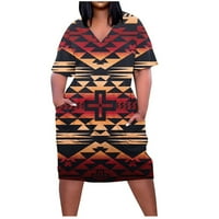 Zapadna Aztečka Ženska Midi haljina Plus Size S izrezom u obliku slova U i kratkim rukavima i džepovima, Tutu