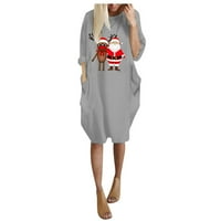 Haljine za žene Plus veličine, modna ženska zimska široka haljina Plus veličine s okruglim vratom i džepom, Božićna