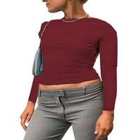 Ženska majica s otvorenim leđima majica dugih rukava svečani seksi pulover udobna jednobojna bluza od tunike crvena