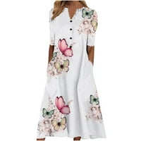 Ženske Ležerne široke haljine s cvjetnim printom, ljetne, kratkih rukava, izrez u obliku slova u, prednji gumb,