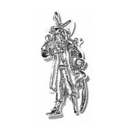 Sterling silver 16 Bo lanac 3-inčni stojeći čovjek gusar koji drži mač klin na nozi Privjesak Ogrlica
