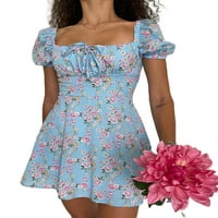 Ženska ljetna Mini haljina s kratkim rukavima S cvjetnim printom A kroja haljina Na vezanje za ležerne izlaske