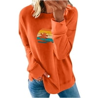Ženske trenirke s okruglim vratom s dugim rukavima s printom, bluza, majica, pulover, vrhovi, narančasta, majica,