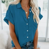 Ženske košulje i bluze u plavoj boji rasprodaja modna ženska ležerna obična bluza na kopčanje majica kratkih rukava
