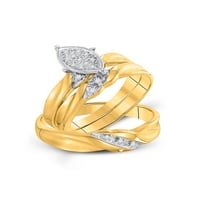Čvrsto žuto zlato od 10 karata, njegov i njezin okrugli dijamantni grozd koji odgovara paru od tri prstena, vjenčani