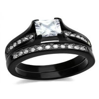 Set vjenčanih prstenova od nehrđajućeg čelika s crnim ionskim premazom za njega i nju, ženska veličina, muška