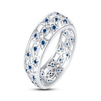 Šuplje cvjetni prsten okrugli rez simuliran plavi topaz u 14k bijelom zlatu preko sterlinga srebrnog vjenčanog