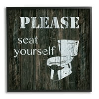 Stupell Industries sjedite se rustikalni potpis kupaonice u nevolji toalet Moderna slika crno uokvirena umjetnička