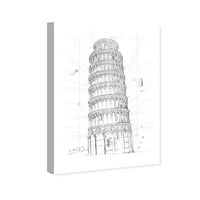 Wynwood Studio Arhitektura i zgrade zidne umjetničke platnene otiske 'Tower of Pisa Silver' Europske zgrade -