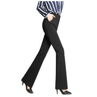 Dtydtpe hlače za žene, ženske džepove visoki struk čvrste hlače s ravnim nogama duge pantalone rasplamsane hlače