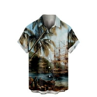 Havajska košulja za muškarce, Muška ležerna košulja s ovratnikom i džepom, kratki rukav, gumb na kopčanje, bluza,