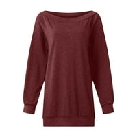 Ženske ljetne majice s okruglim vratom, jednobojna bluza, Ležerne Ženske košulje dugih rukava, vinska Boja; e-mail