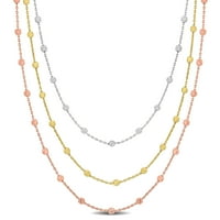 Ženska ogrlica od 3 niti u 3 tone ružičastog, žutog i bijelog sterling srebra 16+ 2