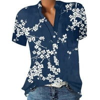 Ženske vrhove bluze cvjetni kratki rukavi povremene ženske košulje Henley Summer Blue l