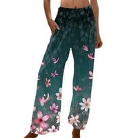 Ženske modne labave ležerne hlače Elastični struk široke hlače za noge tamnoplave xxxl