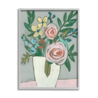 Mješoviti buket ruža apstraktna botanička i cvjetna slika u sivom okviru umjetnički tisak na zidu