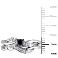 Set zaručničkih prstenova od srebra s ukrštenim crno-bijelim dijamantima od br.