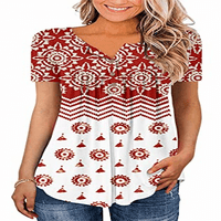Široka majica s printom Plus Size Ženska modna ležerna majica s izrezom u obliku slova H i kratkim rukavima s