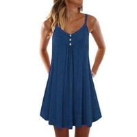Jesenske haljine za žene Ženska dvostruka Haljina Bez rukava na špagete Ženska haljina u plavoj boji