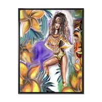 Dizajnerski crtež žena ratnica tropske e tradicionalni uokvireni zidni otisak na platnu