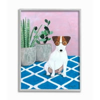 Stupell Industries Pas s biljkama ružičasto plava slika za kućne ljubimce uokvirena zidna umjetnost Sally B, 16
