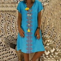 Ženska ljetna ležerna haljina od pamuka i lana s izrezom u obliku slova A i printom Plus veličine, kupite jednu