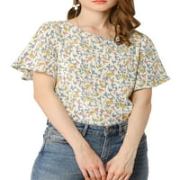 Jedinstvene ponude ženske cvjetne lepršave rukave okrugli vrat šifon bluza