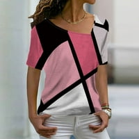 Ženske bluze Ženski modni ležerni temperament s V-izrezom labavi geometrijski print majica s kratkim rukavima