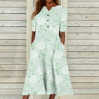Ženska ljetna ležerna modna haljina s kratkim rukavima s džepom na kopčanje s cvjetnim printom;