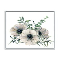 DesignArt 'lišće eukaliptusa s bijelim anemonskim buketom' Tradicionalno uokvireno platno zidne umjetničke print