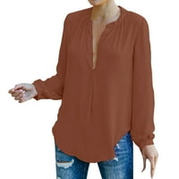 Ženska košulja V vrat Čvrsta boja dugi rukavi labavi majica majice