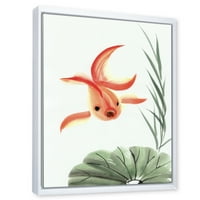 Dizajnerska Umjetnost Drevna zlatna ribica i lotosov list s morskom i obalnom tematikom, uokvireni zidni otisak