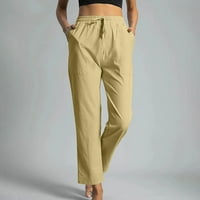 Zermoge Ženske hlače na klirensu plus veličine žene čvrste pamučne lanene hlače dužine gležnjača poketi povremene