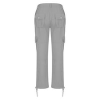 Ženske teretne hlače Ležerne vanjske jednobojne široke hlače za trčanje s visokim strukom i džepovima u sivoj