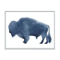 DesignArt 'mornarsko plava bizona silueta na bijeloj' Farmhouse uokvirena platna zidna umjetnička tiska