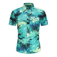 Muške košulje u Ljeto, Muške Ležerne košulje na kopčanje s printom na plaži, košulja s kratkim rukavima s kratkim