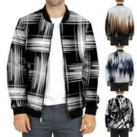 Muškarci casual labav za ispis s jaknom za džepni kaput s patentnim zatvaračem nadmašuje vitki gornji dio b s