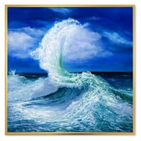 DesignArt 'valovi lomlje tijekom divlje plave oceanske plime' nautički i obalni uokvireni platno zidni umjetnički