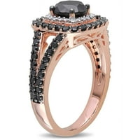 Carat T.W. Crno -bijeli dijamant 14KT ružičasti halo zaručnički prsten