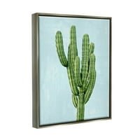 Pustinjski kaktus plavo nebo botaničke i cvjetne grafičke umjetnosti sjajno siva uokvirena umjetnička print zidna