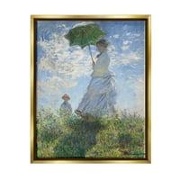 Stupell Industries Žena s parasolom klasičnim Claude Monet slikarstvo metalno zlato plutajuće uokvireno platno