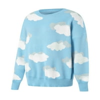 Donji dio ženskog ležernog džempera s okruglim vratom, preveliki pulover s printom u oblaku za djevojčice, Slatki