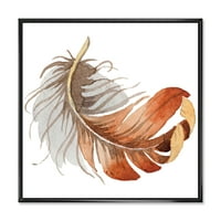 DesignArt 'narančasta etnička ptičja perja na bijeloj' boem i eklektično uokvireno platno zidni art print