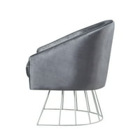 Hans sivi srebrni baršunasti naglasak stolica - metalna baza, bačva leđa