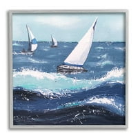 Studell grubi oceanski valovi jedrilice pejzažno slikanje siva uokvirena umjetnička print zidna umjetnost