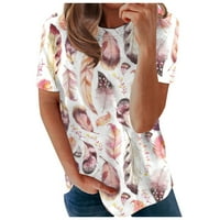 Ženske majice, Ženska bluza s okruglim vratom, Ležerne ljetne cvjetne košulje kratkih rukava, ružičaste;