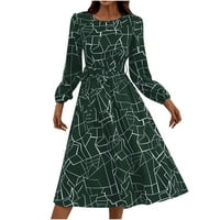 CETHRIO Ljetna haljina za žene- modni tiskana čipka Up Rise Dugi rukavi vojska zelena
