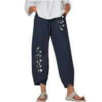 Ženske modne ljetne Ležerne hlače širokog kroja s ravnim džepovima i printom
